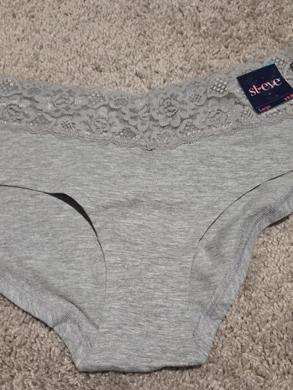 Saint Eve Heather Gray Y2K Lace-Trim Cotton Blend Hipster Panty